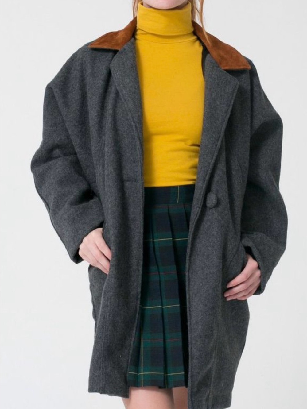 American Apparel Charcoal Lined Jacket with Brown Collar Accent